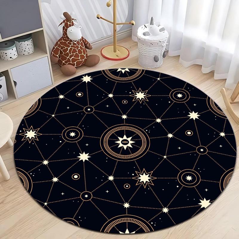 Outer Space Planet Print Round Carpet Bedroom Rug Computer Chair Swivel Floor Mat Living Room Cartoon Children's Room Floor Mat