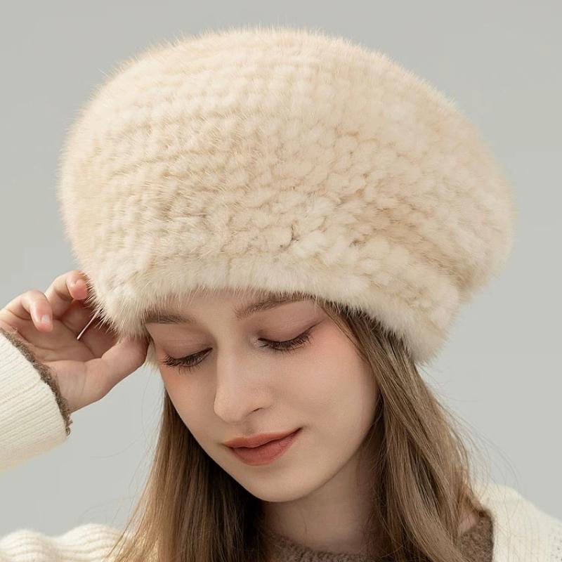 Autumn and Winter New Mink Hair Beret Female Korean Version Fashion Foreign Style Warm Ear Protection Versatile Fur Woven Painter Hat