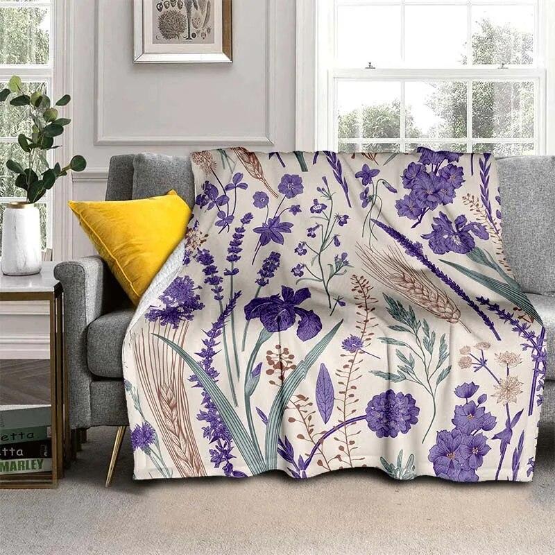 Módní přikrývka se zářivými květinami – lehký flanelový přehoz na pohovku, přikrývka s digitálním potiskem s měkkou a červotočivou flanelovou látkou