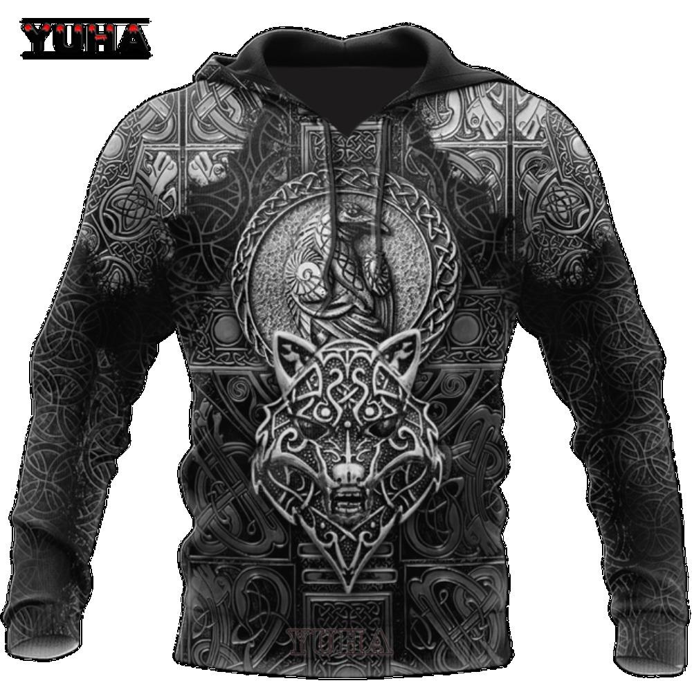 Мужские толстовки с 3D-принтом Vikings Classic Wolf Hoodies Jacket Весна Осень Модные пуловеры Хип-хоп Панк Оверсайз Топы XS 2120₽