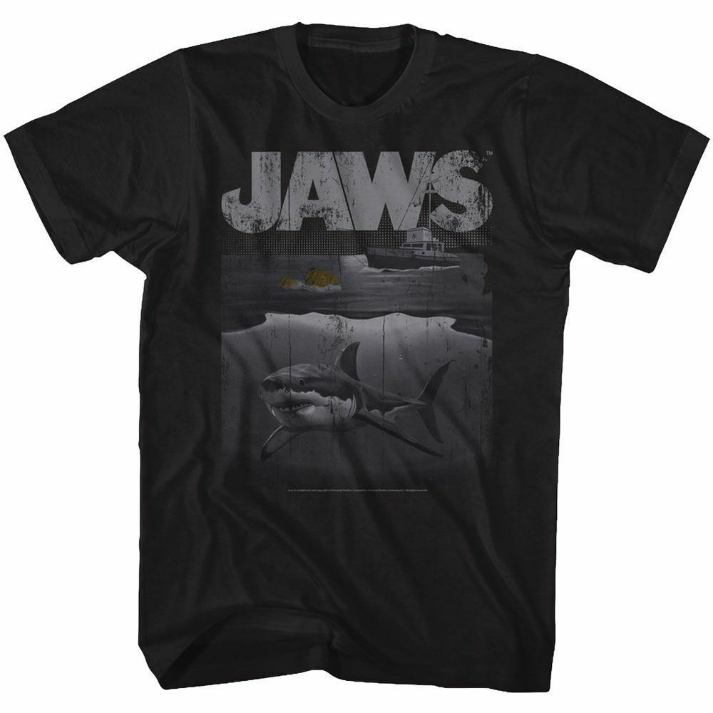 Jaws Shark Boat Black Heather Adult T-Shirt