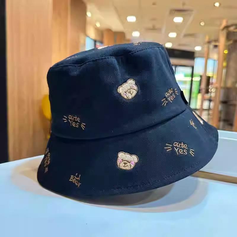 

Hat Versatile Style Cute Bear Embroidery Womens Sunshade Fishermans Hatscaps чорний