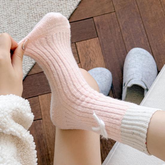 Chaussettes d'hiver pour femmes, chaussettes chaudes côtelées extensibles avec nœud, chaussettes épaissies respirantes décontractées pour la maison, le sommeil, les courses quotidiennes