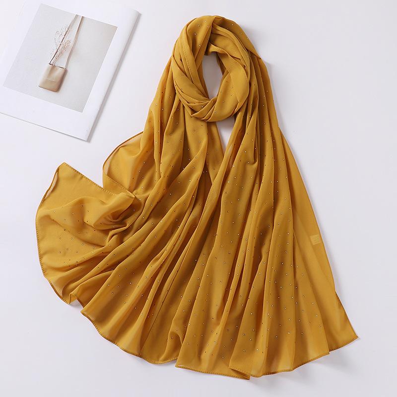 Imitation Pearls Rhinestones Scarves Shawls Women Long Scarf Neckerchief Tudung Bawal Veil Turban Bandana Muslim Hijab Headscarf