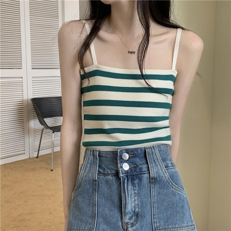 Chic Striped Knit Camisole - Women's Summer Top, Versatile for Inner or Outer Wear, Short and Stylish, Ideal for Southeast Asian Fashion