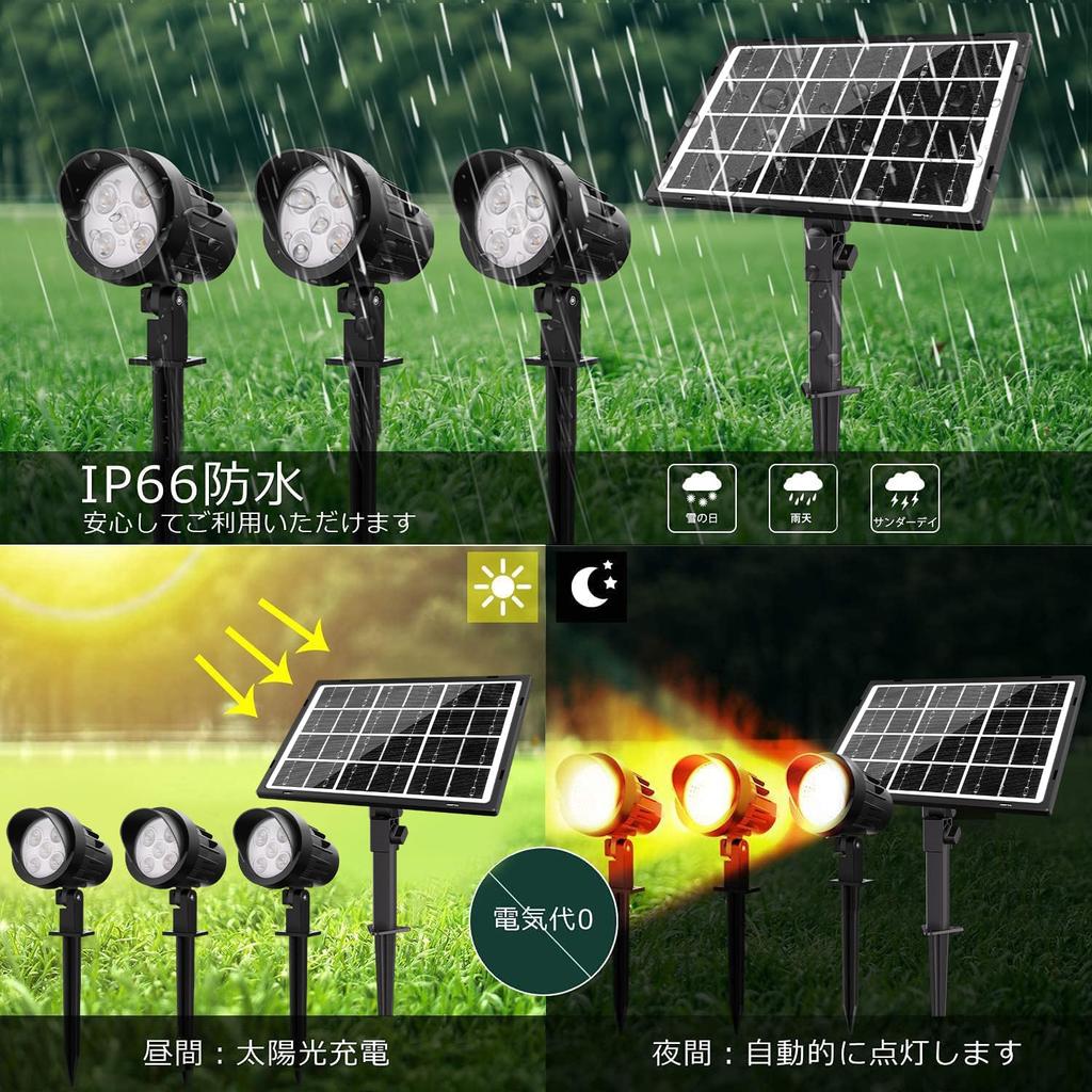 MEIKEE Improved Solar Garden Light, Outdoor Spotlight with 3 Switchable Colors: Warm White, Neutral White, and Daylight, Solar Panel Charging,