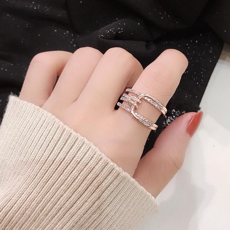 Geometric Knot Fashionable Design Ring With Sparkling Zircon Stones Perfect Gifting For