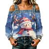 Women's Casual Off-Shoulder Long Sleeve Christmas Print Top for Holiday Parties