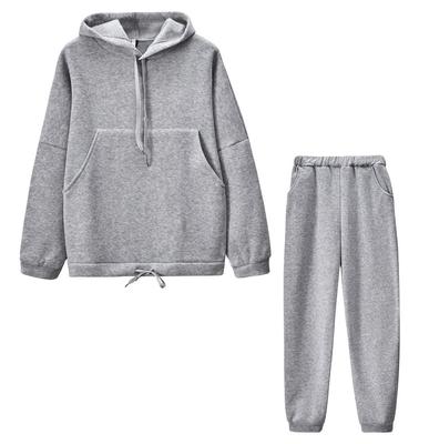 Nibunnoichi Style Leichter Hoodie und Hose Trainingsanzug Loungewear Set für Damen [1/2style] Fleecegefüttert (2-teiliges Set) (JP, Alphabet, XL, Grau)