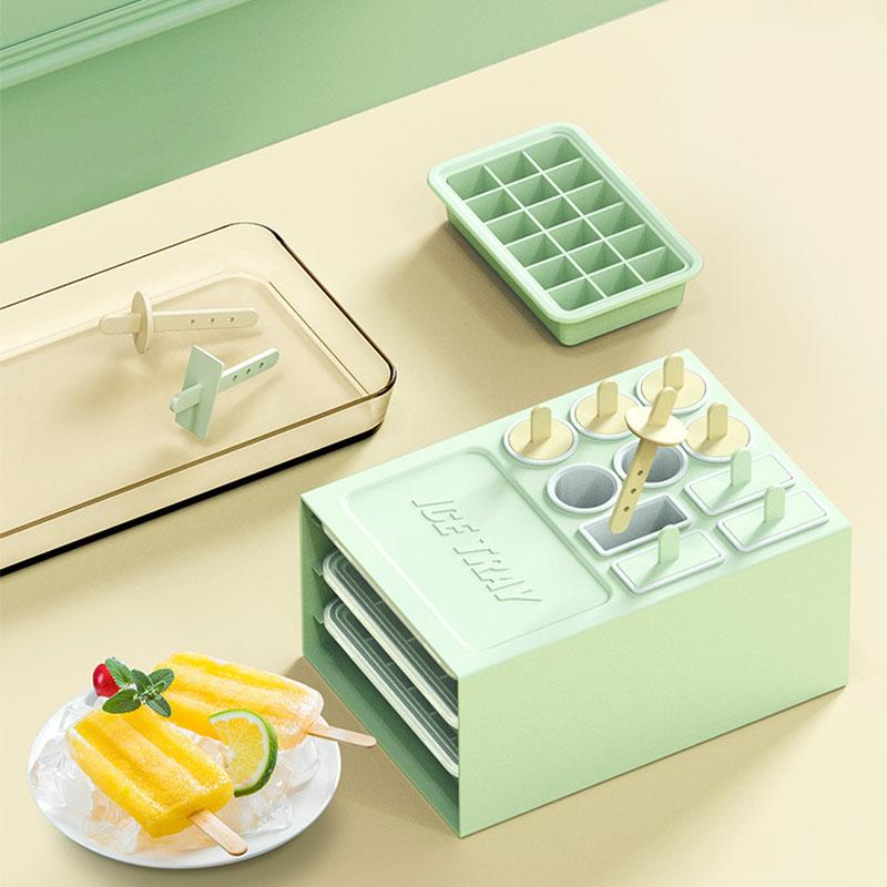 Multifunctional Ice Cream Ice Lollipop Molds with Cube Cube Trays for Easy Clean Flexible 2 in 1 ice cubes Container with Lid