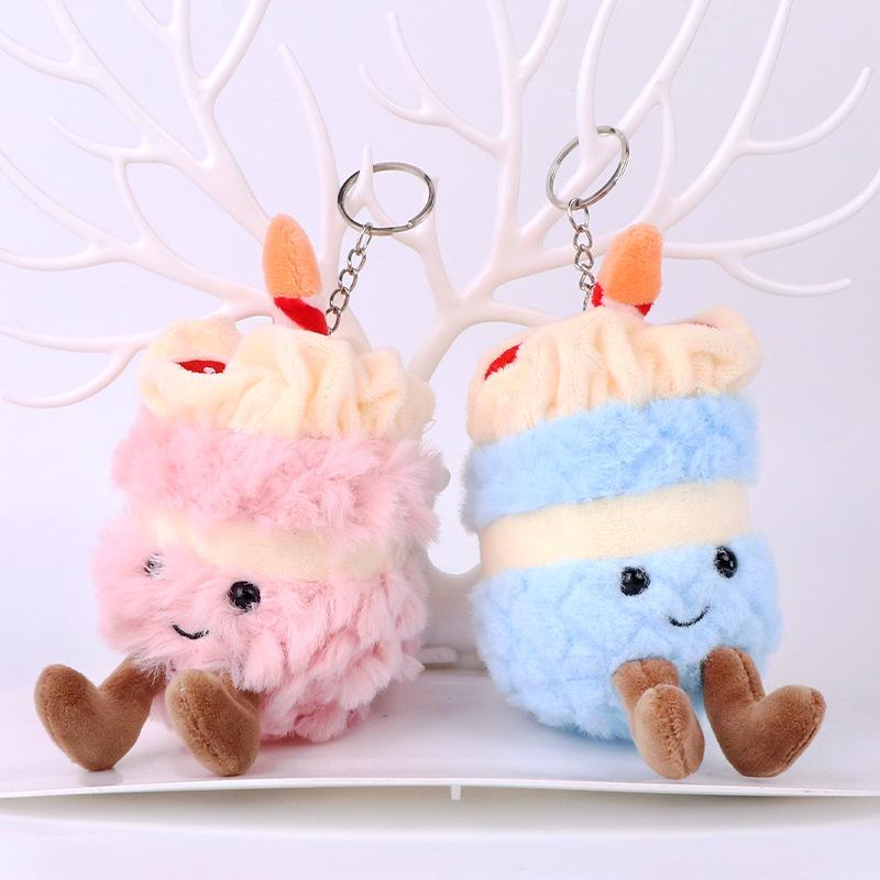 Kawaii Birthday Cake Plush Keychain Cute Cake Doll With Candle Pendant Soft Fluffy Food Toy Backpack Bag Hanging Decor Gift