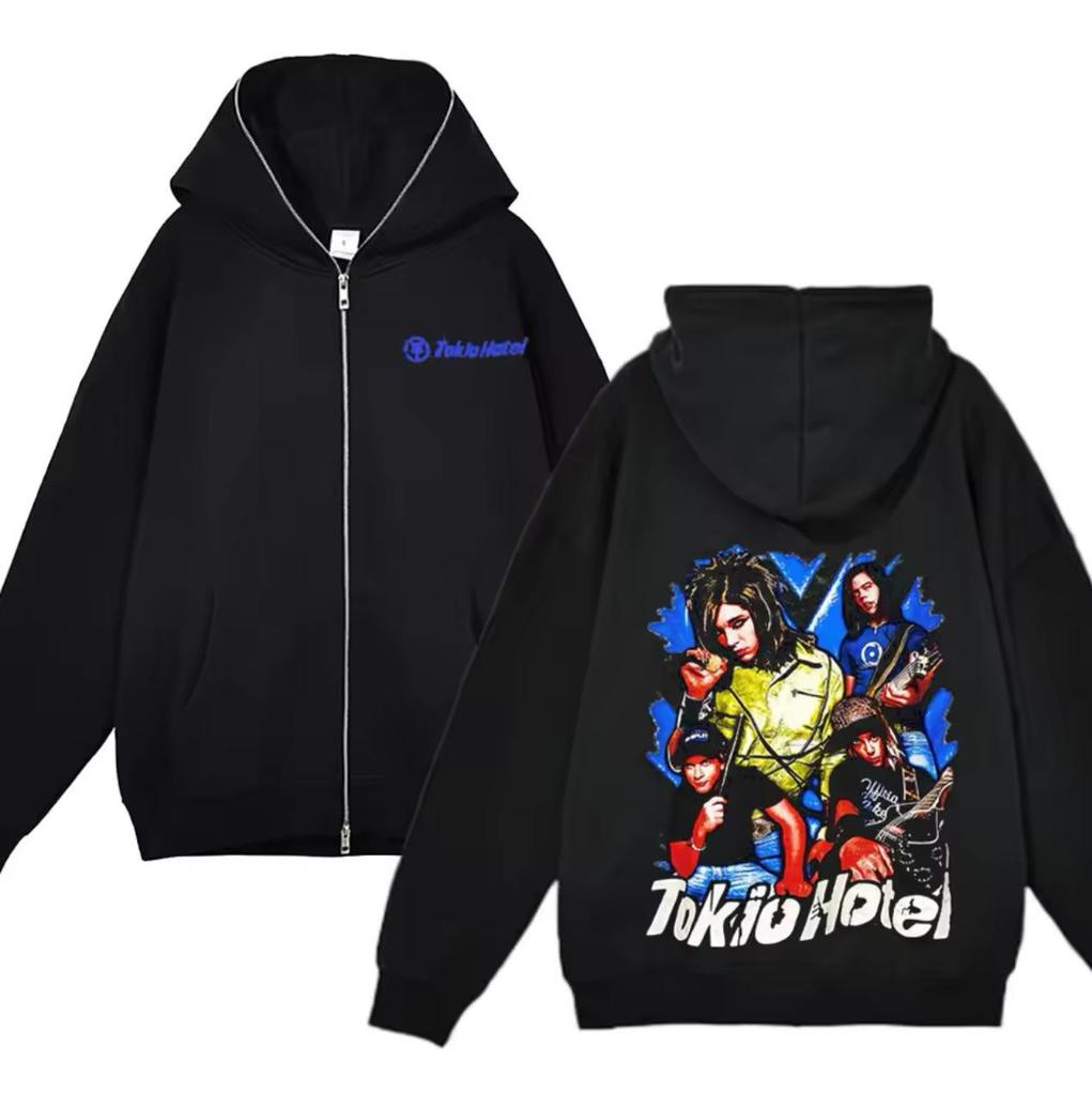Tokio Hotel Bill Kaulitz Banda de Rock Y2K Jaqueta com Capuz e Zíper Completo
