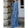 Round Neck Wide Flare Sleeve Satin Textured Maxi Dress Elegant Loose Fit Fall Winter Modest Abaya Style Evening Wedding Guest Floor Length Long Gown