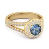 London Blue Topaz Double Halo Accents Ring - 925 Sterling Silver Gold Vermeil