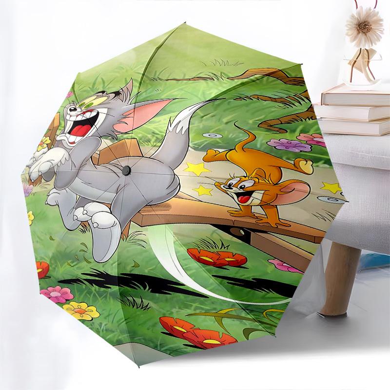 1pc Tom and Jerry Automatic Folding Umbrella - Compact 8-Rib Design, Durable Plastic & Iron1272L