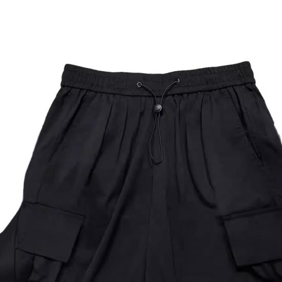 Men Casual Cargo Pants Hip Hop Baggy Trousers with Pockets Low-Rise Elastic Waist Drawstring