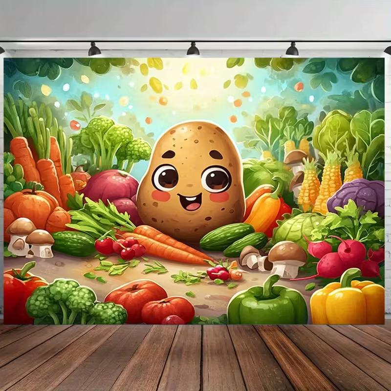 

2D Cartoon Potato Backdrop Colorful Veggies Photography Background 47.2x31.5inch/120*80cm