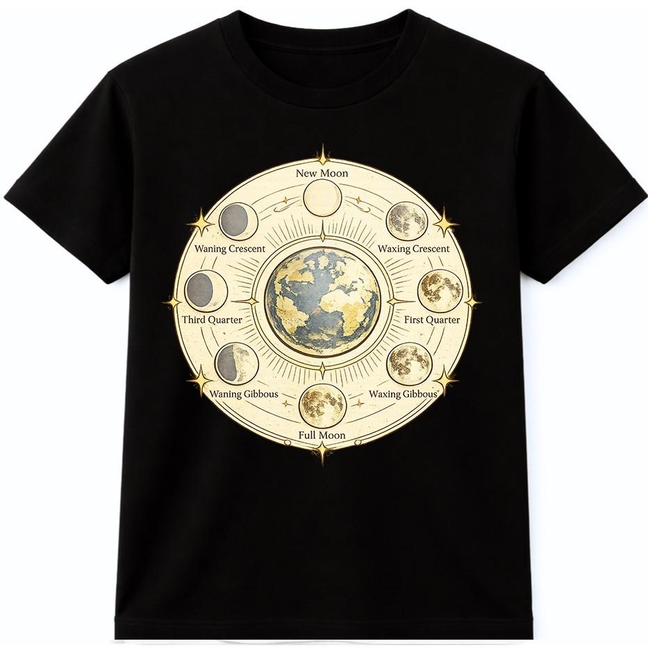 Moon Phases T Shirt Lunar Cycle Celestial Astronomy Space Graphic Tee S разноцветный