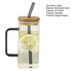 Square Glass Tumbler with Handle And Lid 380ml Transparent Coffee Cup Portable Tea Milk Jar for Hot Cold Drinks