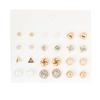 Heart Crystal Zirconia & Frosted Ball Pearl Stud Earrings Set - 12 Pairs