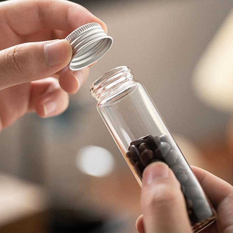 Coffee Bean Glass Tube With Aluminum Tool Bottled Tubes Grain Storage Wooden Sealed Airtight Canisters