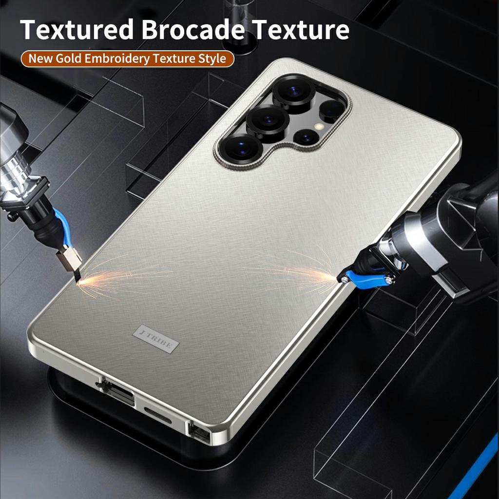 For Samsung Galaxy S25 Ultra Case Brocade Texture Anti Drop Alloy Magnetic Frame PC Phone Back Cover