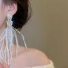 Silberne Strass-Inlay Wassertropfen Feder Quaste Ohrstecker, Glänzende Fee Koreanischer Stil Ohrschmuck für Damen.