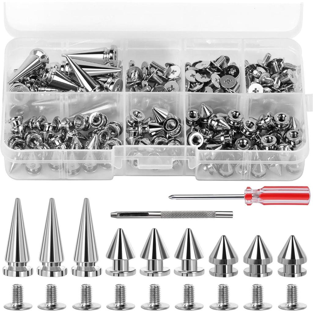 180-Piece Cone Rivet Set with Installation Tool for Leather Decoration