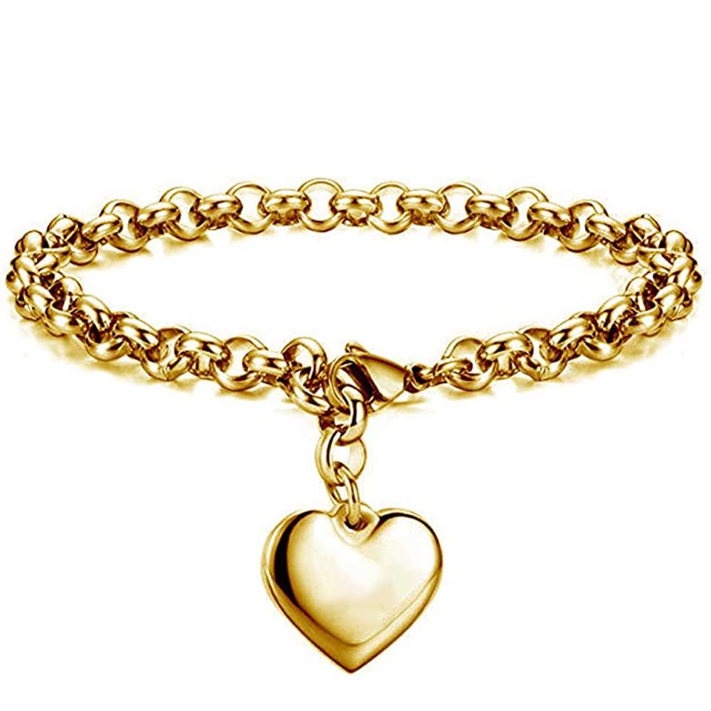 14MM Heart O-shaped 18K Gold Plated Stainless Steel Bracelet for Women