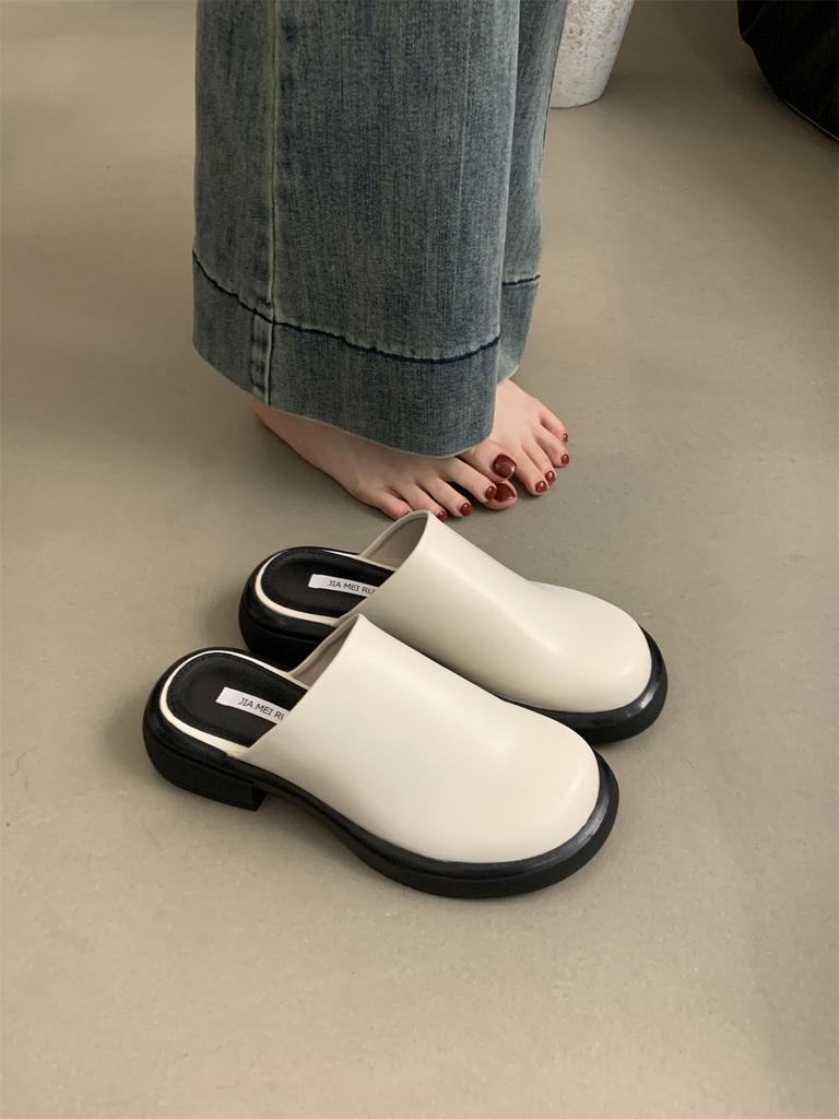 Fashion Mules For Women 2024 Cover Toe Ladies' Slippers Loafers Luxury Slides Mid Heel Spring Summer New Driving Closed Toe Half Slipper