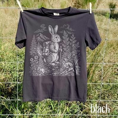 Vintage Hiking Rabbit Graphic Tee, Woodland Bunny Adventure Shirt, Nature Lover Camping Top, Comfort Colors® Outdoor Gift