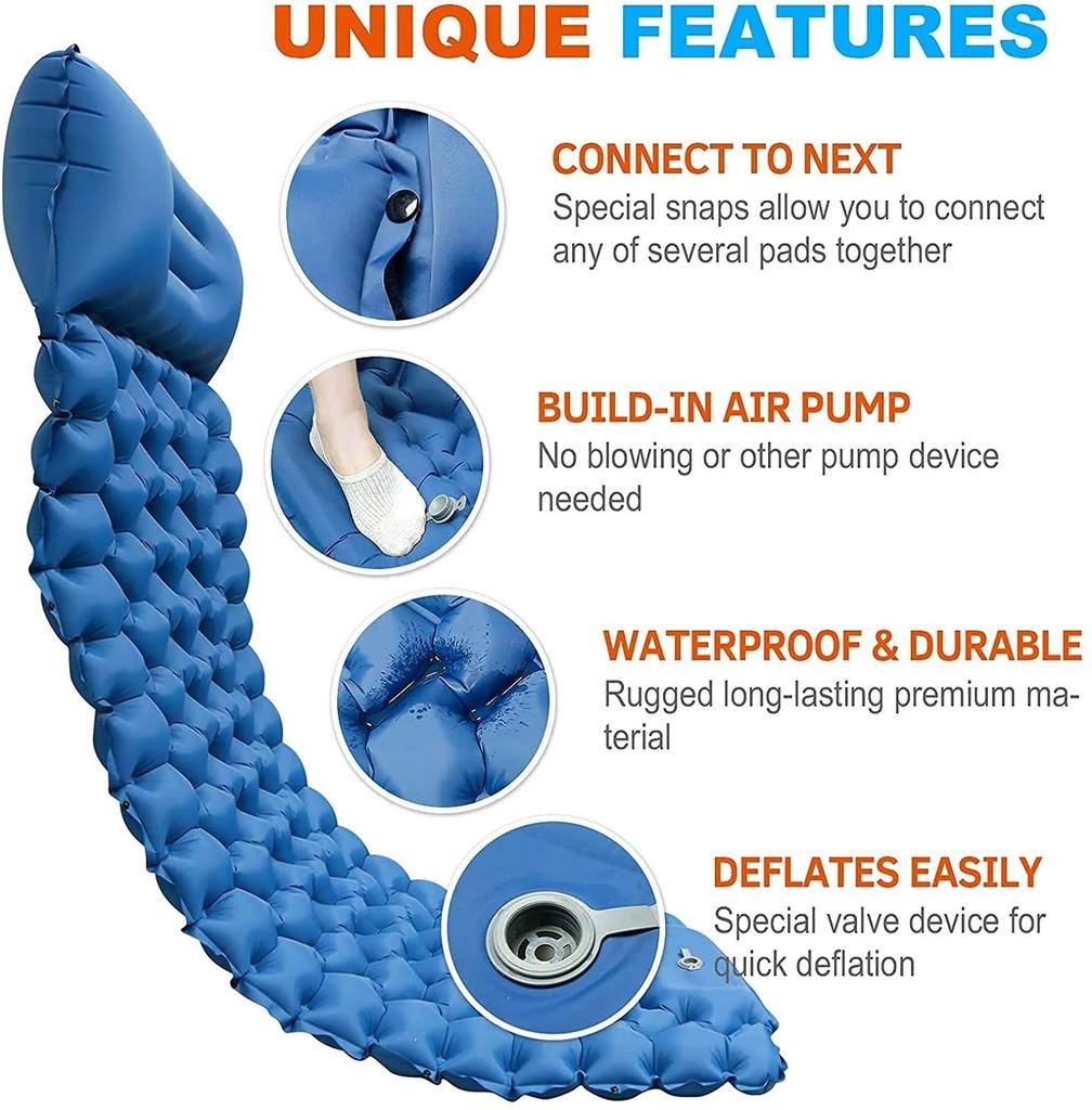 Portable Camping Lightweight Sleeping Mat Insulated Inflatable Camping Air Mattress Sleeping Pad With Pillow