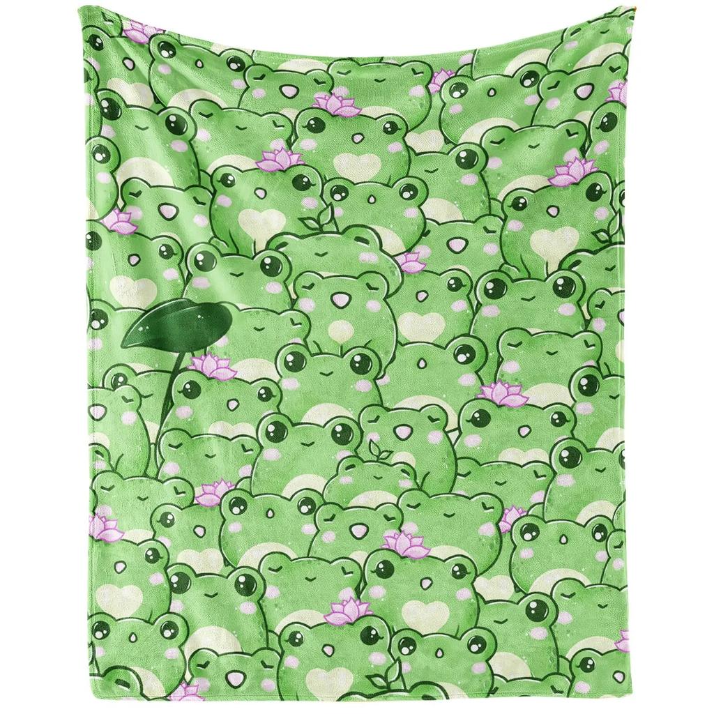 Frog Flannel Blanket Soft and Cozy Throw Blanket for Kids and Adults Cartoon Frogs Sofa Bed Blankets Frog Gifts for Frog Lovers