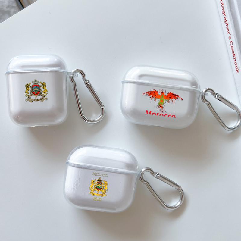 Silikonhülle für Apple Airpods 2 1 Kopfhörerhüllen Mit Haken Marokko Flagge Fußball Für Airpod Pro 3 Pro2 Klare Schutzhüllen