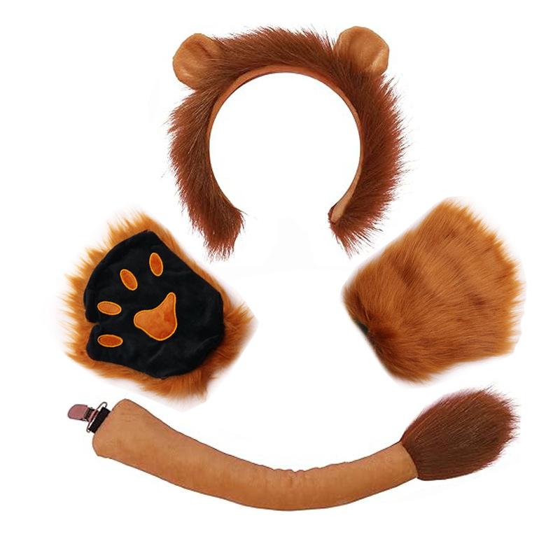 Kinder Jungen Mädchen Tier Löwe Cosplay Kostüme Ohren und Schwanz Stirnband Rock Set Zubehör Halloween Karneval Party Verkleidung