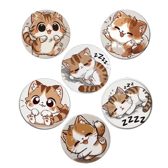 Yousheng 6Pcs Cute Wooden Cat Coaster, Cartoon Heat Insulation Mats for Table, Non Slip Drink Coasters for Coffee Cups H
