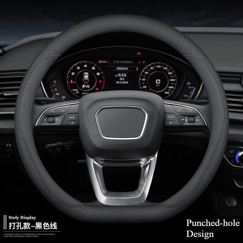 Universal Nappa Leather Car Steering Wheel Cover Breathable Sweat Absorbing Perforated Comfortable Four Season Protective