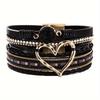1pc Boho Chic Multilayer Faux Leather Wrap Bracelet with Handmade Braiding, Vintage Style, Big Golden Heart Charm