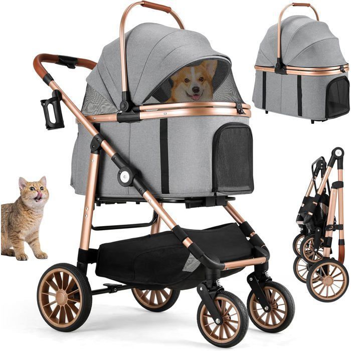 Hunde-Katzen-Kinderwagen 4-in-1 faltbar bis 25 kg, gefederte 360°-Räder, Haustiertransport, komfortabler Allround-Kinderwagen