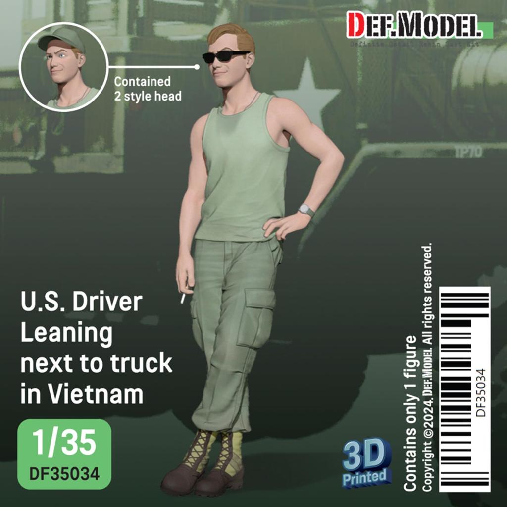 Differential Model Current American Driver Taking a Rest by Leaning On a Truck Vietnam Heads Resin Kit DF35034 (DEF.Model) 1/35 (2 Included) (Person)
