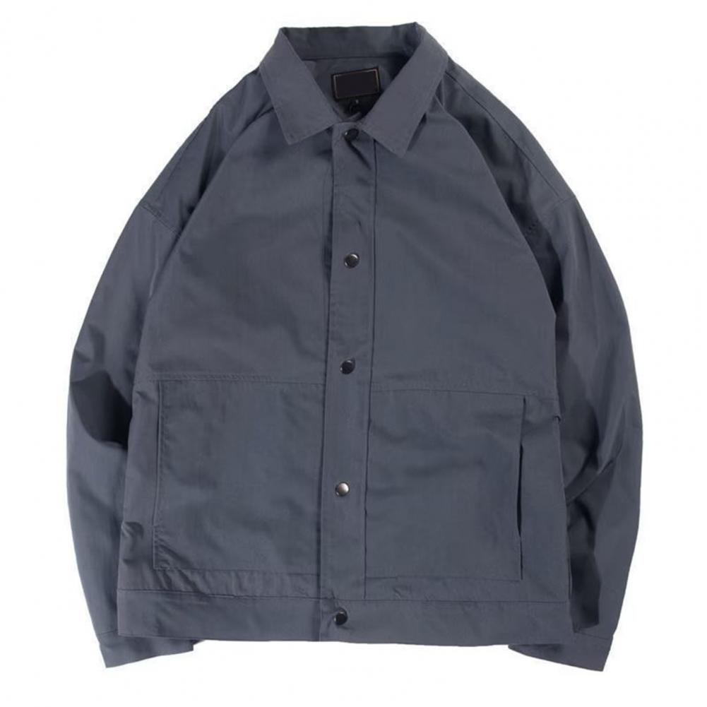 Autumn Winter Men Cargo Coat Solid Color Turndown Collar Windproof Korean Style Relaxed Fit Jacket for Working