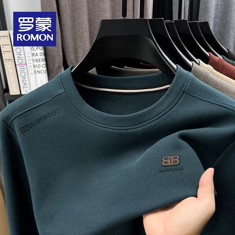 ROMON Men s Silk Wool Blend 3D Print Crew Neck Sweatshirt 110