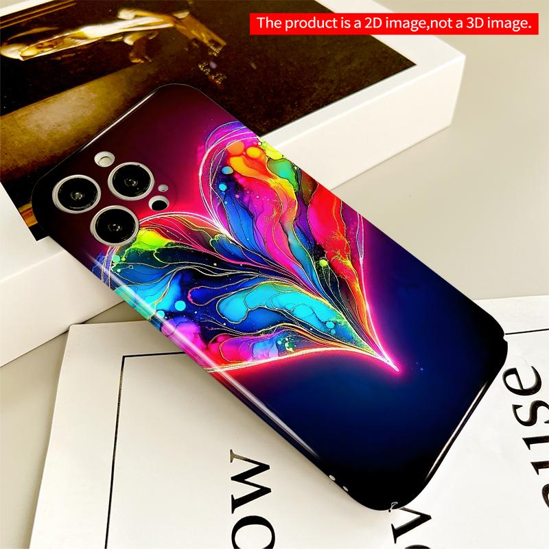 2DFlat Neon Heart Abstract Art Phone Case All Inclusive Film Hard iPhone Case, Compatible with iPhone 18 Pro Max 17 16 15 14 13 12 11