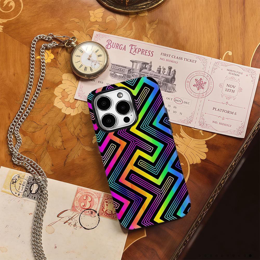 Neon Chevron Geometric Phone Case for IPhone 17AIR 16E 16 15 14 13 12 11 17 Pro Max Plus Double-layer Back Cover