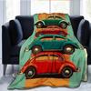 Retro Beetle Car Theme Flannel printed blanket suitable for all seasons suitable for living room office sofa and travel