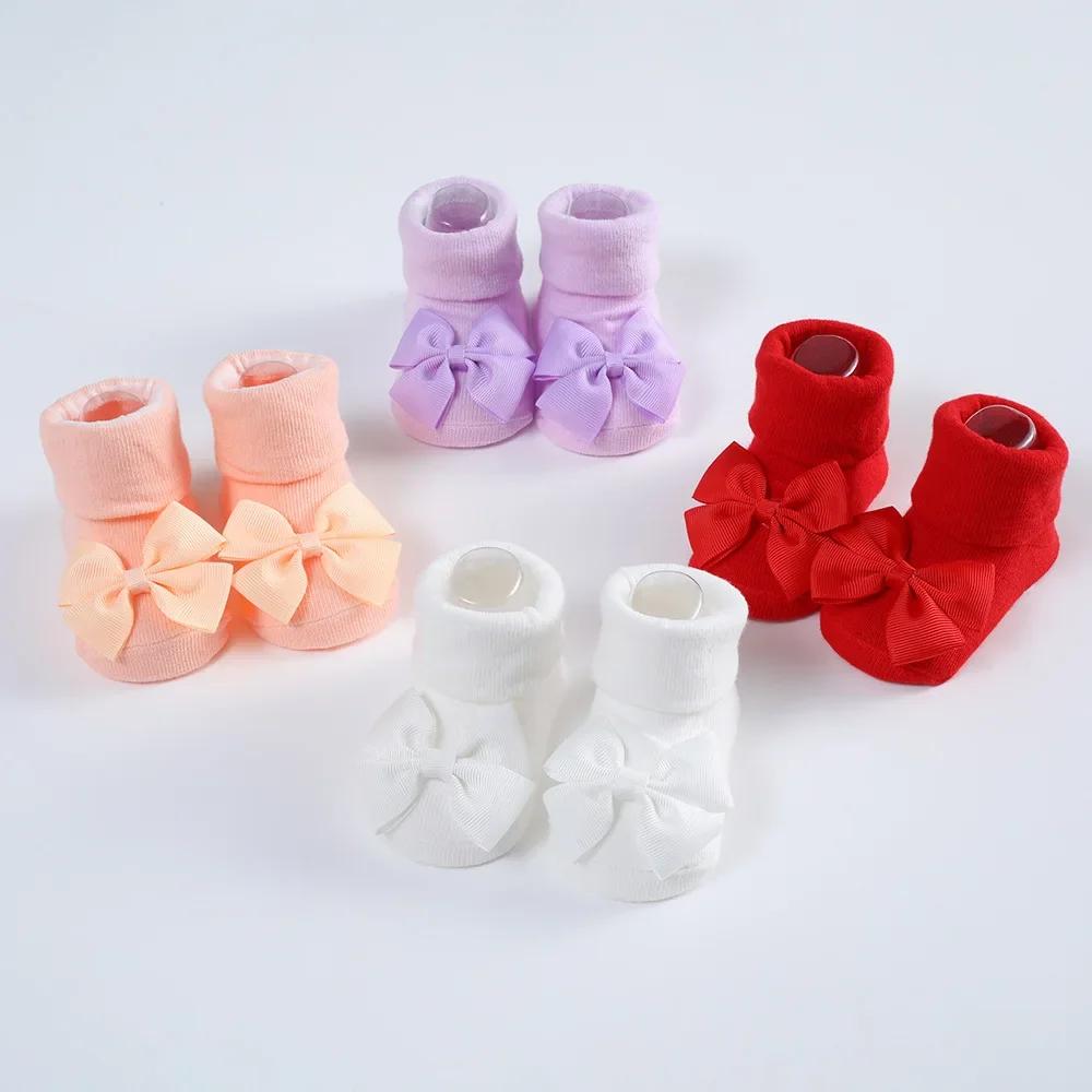 Cotton Newborn Baby Socks and Hair Band Set Ribbon Bow Headband for Baby Girls Breathable Socks Babies Accessories