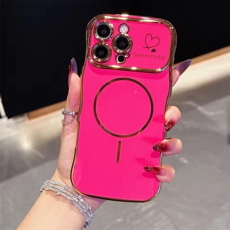 Modne etui Magsafe w kształcie serca z falą, galwanizowane, na iPhone 17 Pro Max 16E 15 14 13 12 11, magnetyczna bezprzewodowa osłona do ładowania