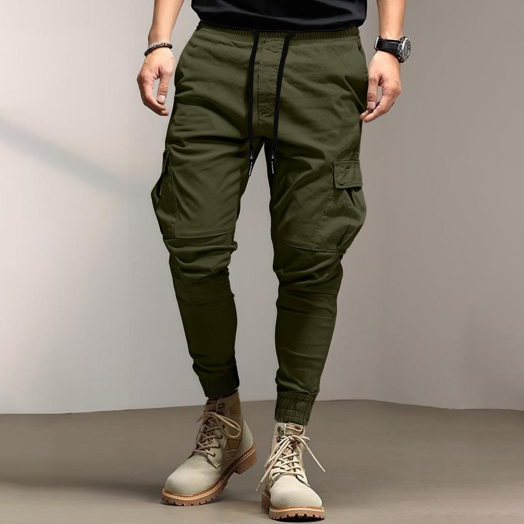 Men's Loose Casual Multi-pocket Work Pants, Youth Stretch Waist Drawstring  Pants