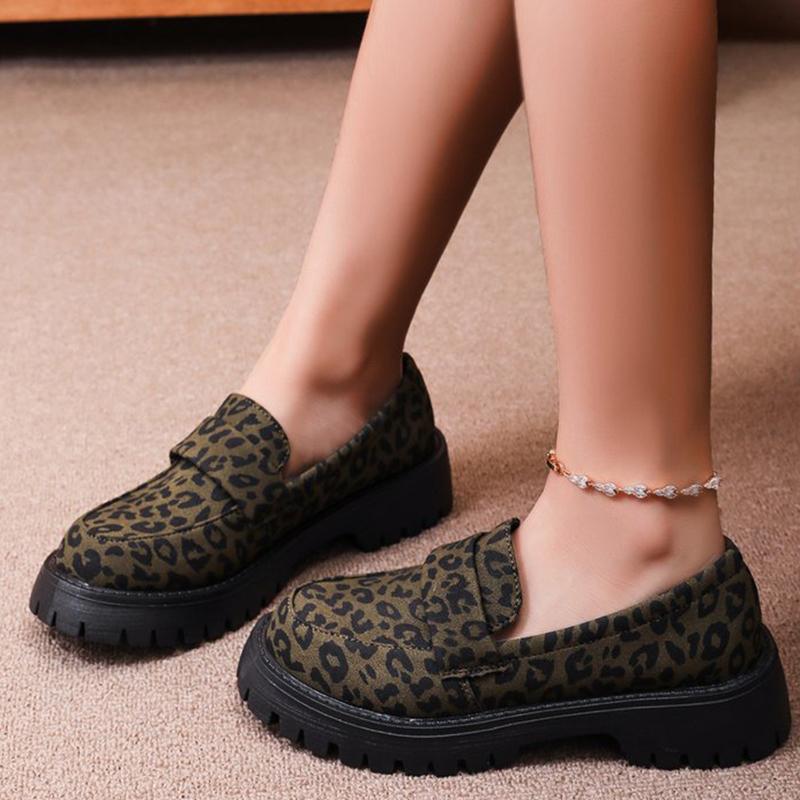 Fashion Plus Size Platform Loafers for Women Spring Autumn Vintage Leopard Print Shoes Woman Slip On Faux Suede Flats Shoes Female
