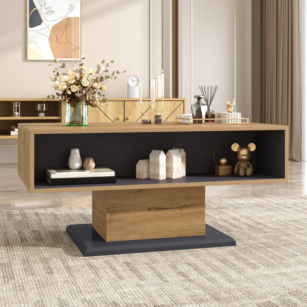 Modern Coffee Table with Double-Sided Storage, Large Compartment and Additional Interior Compartment – Versatile Living Room Table